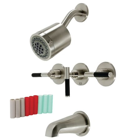 Kingston Brass Three-Handle Tub and Shower Faucet, Brushed Nickel KBX8138CKL
